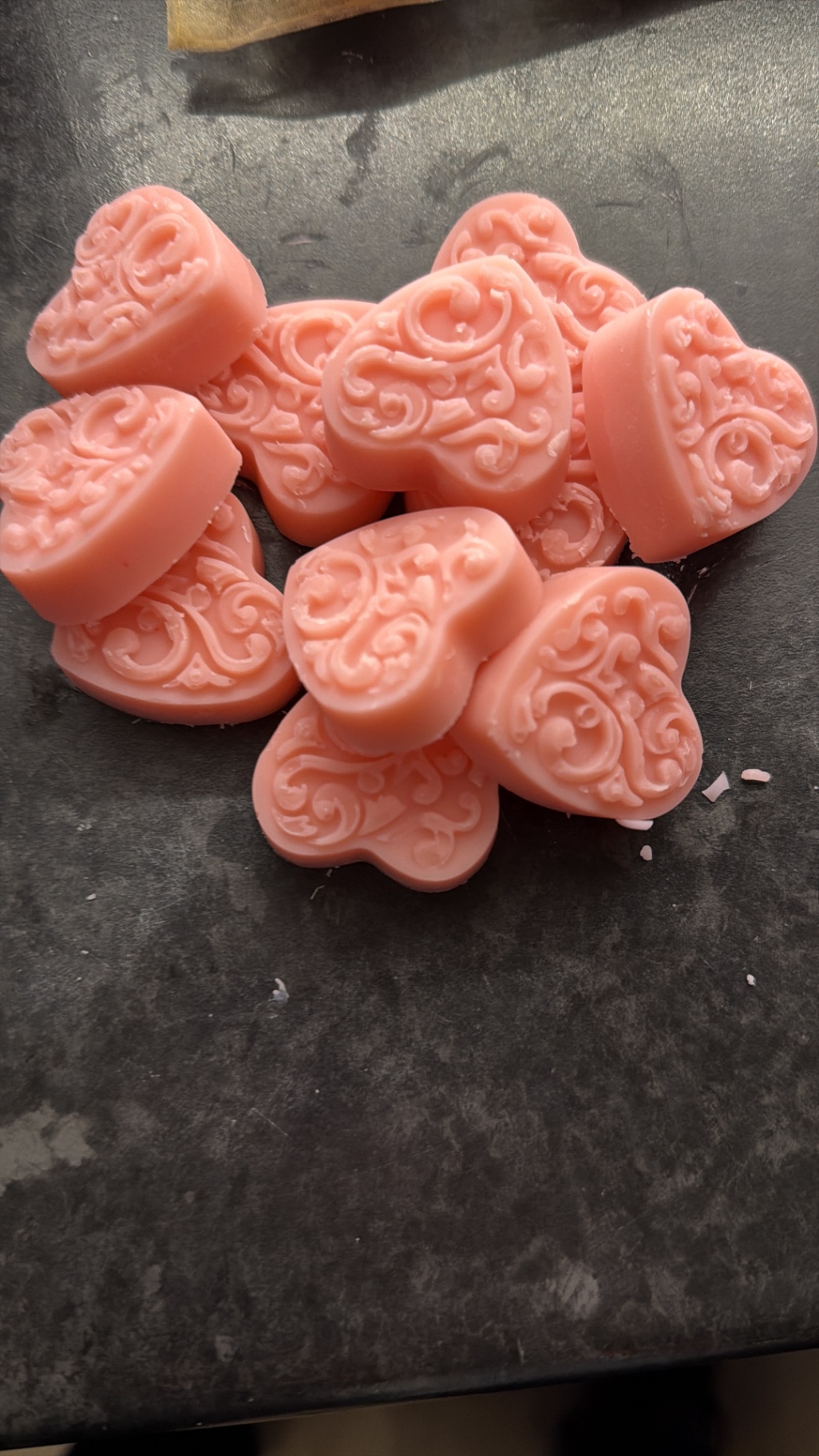 Pink heart-shaped soy wax melts